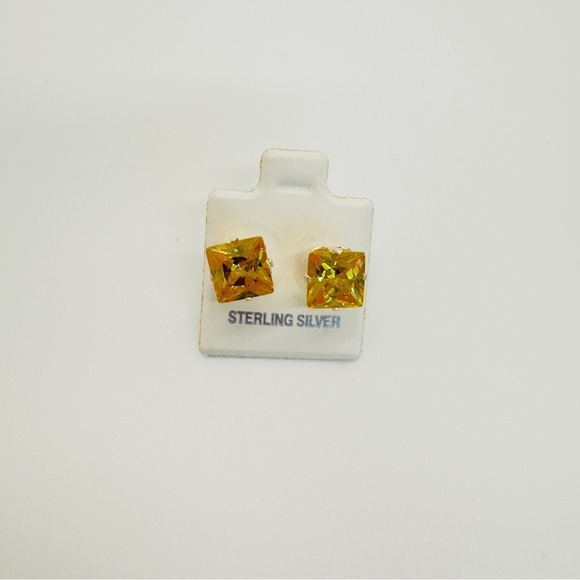 Cinderella Jewelry - Brand New 8mm Gold Yellow Square CZ 925 Sterling Silver Earrings